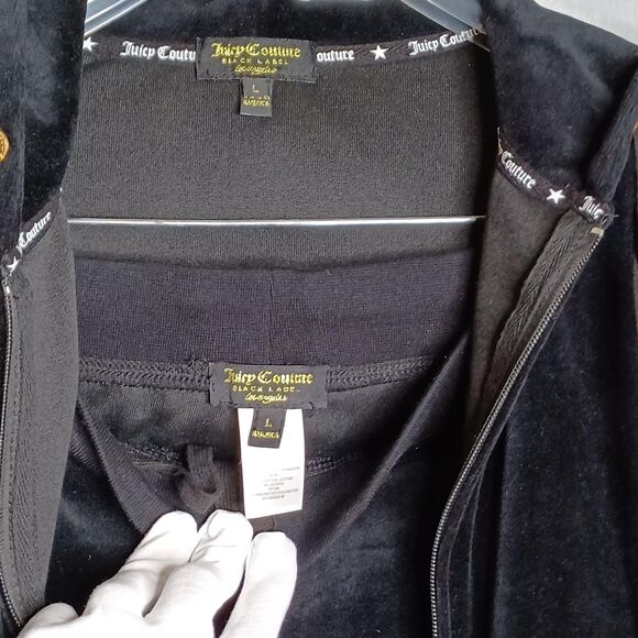 Juicy Couture Black Label Tracksuit Set Womens Large Black Velour Juicy - Picture 10 of 16